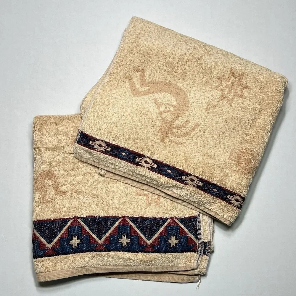 Vintage Southwestern Kokopelli Bath  X 2 Towels Native American  26x47” USA Made